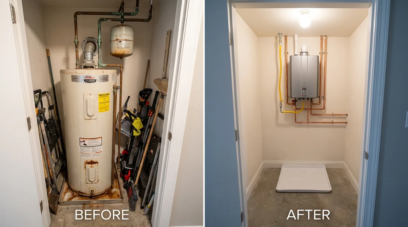 Tank water heater versus wall-mounted tankless unit comparison for Anderson, TX homeowners