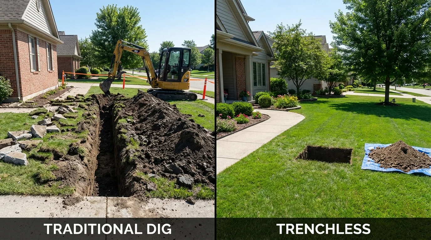 Trenchless sewer repair with minimal yard damage versus traditional excavation in Anderson, TX